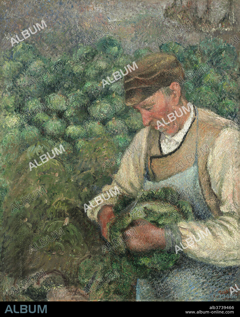 CAMILLE PISSARRO. The Gardener - Old Peasant with Cabbage. Dated: 1883-1895. Dimensions: overall: 81.5 x 65 cm (32 1/16 x 25 9/16 in.)  framed: 106.7 x 90.5 x 9.5 cm (42 x 35 5/8 x 3 3/4 in.). Medium: oil on canvas.