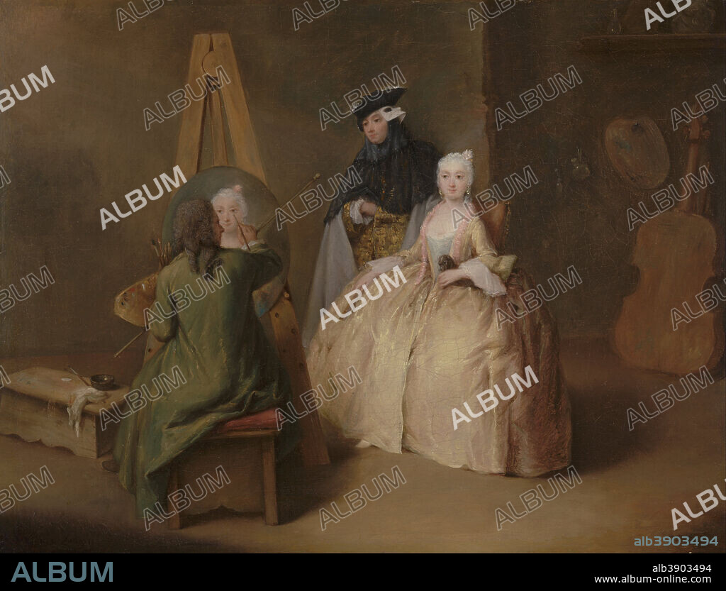PIETRO LONGHI. The Painter in His Studio. Date/Period: Ca. 1741 - 1744. Painting. Oil on canvas. Height: 410 mm (16.14 in); Width: 533 mm (20.98 in).