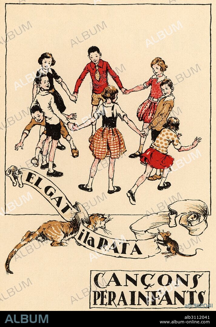Catalunya. Cançoner infantil. El gat i la rata. Dibujo de Josep Vinyals. Barcelona, año 1930.