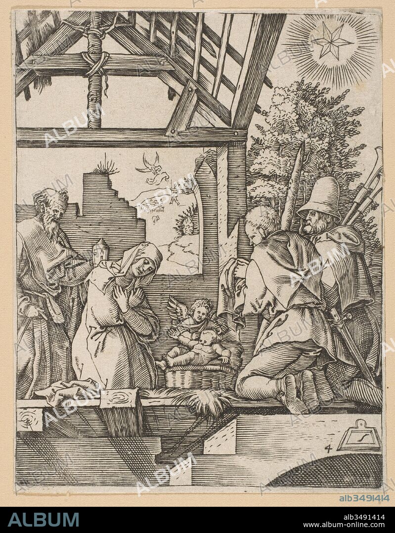 The Nativity (copy), n.d., Woodcut, sheet: about 5 x 4 in. (12.7 x 10.2 cm), Prints, Marcantonio Raimondi (Italian, Argini (?) ca. 1480–before 1534 Bologna (?)), After Albrecht Dürer (German, Nuremberg 1471–1528 Nuremberg).