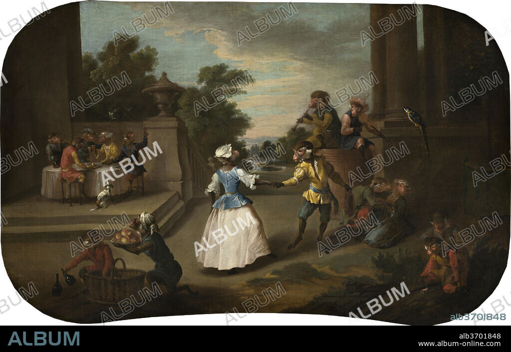 CHRISTOPHE HUET. Singerie: The Dance. Dated: c. 1739. Dimensions: overall: 92.1 x 144.4 cm (36 1/4 x 56 7/8 in.). Medium: oil on canvas.