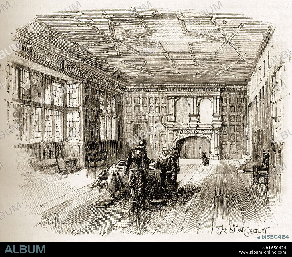The Star Chamber was an English court of law at the royal Palace of Westminster, so named because the court chamber had a large star painted on its ceiling. The Star Chamber evolved from meetings of the king's royal council, with its roots going back to the medieval period. The Star Chamber was finally abolished in 1641 by the Long Parliament.