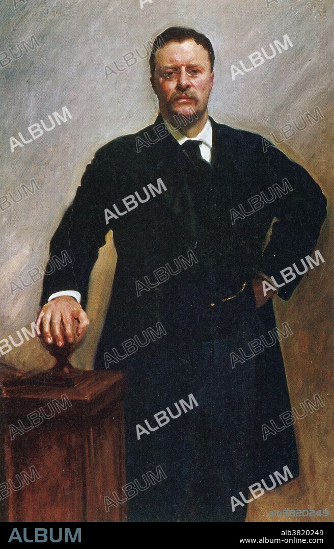 Theodore "Teddy" Roosevelt (October 27, 1858 - January 6, 1919) was the 26th President of the USA from 1901-09. He is noted for his exuberant personality, range of interests and achievements, and his leadership of the Progressive Movement, as well as his "cowboy" persona and robust masculinity. Before becoming President, he held offices at the city, state, and federal levels. Roosevelt's achievements as a naturalist, explorer, hunter, author, and soldier are as much a part of his fame as any office he held as a politician. He was 42 years old when sworn in as President, making him the youngest president ever. He was also the first of only three sitting presidents to have won the Nobel Peace Prize. After leaving the White House he led a major expedition to the Amazon jungles but contracted diseases which ruined his health. He died in 1919, at the age of 60, unexpectedly in his sleep from a blood clot. Roosevelt has consistently been ranked by scholars as one of the greatest American Presidents.
