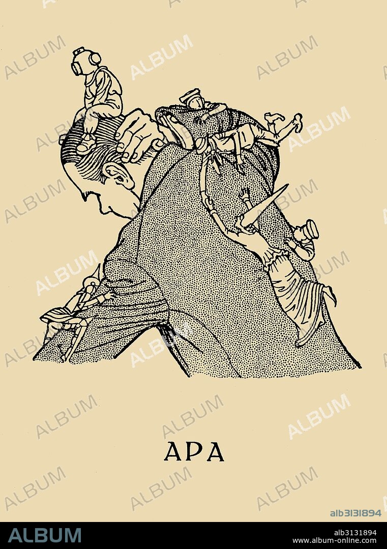 FELIU ELÍAS BRACONS. Feliu Elías Bracons (1878-1948), conocido por el pseudónimo Apa, pintor dibujante y crítico de arte catalán. Autocaricatura de 1923.