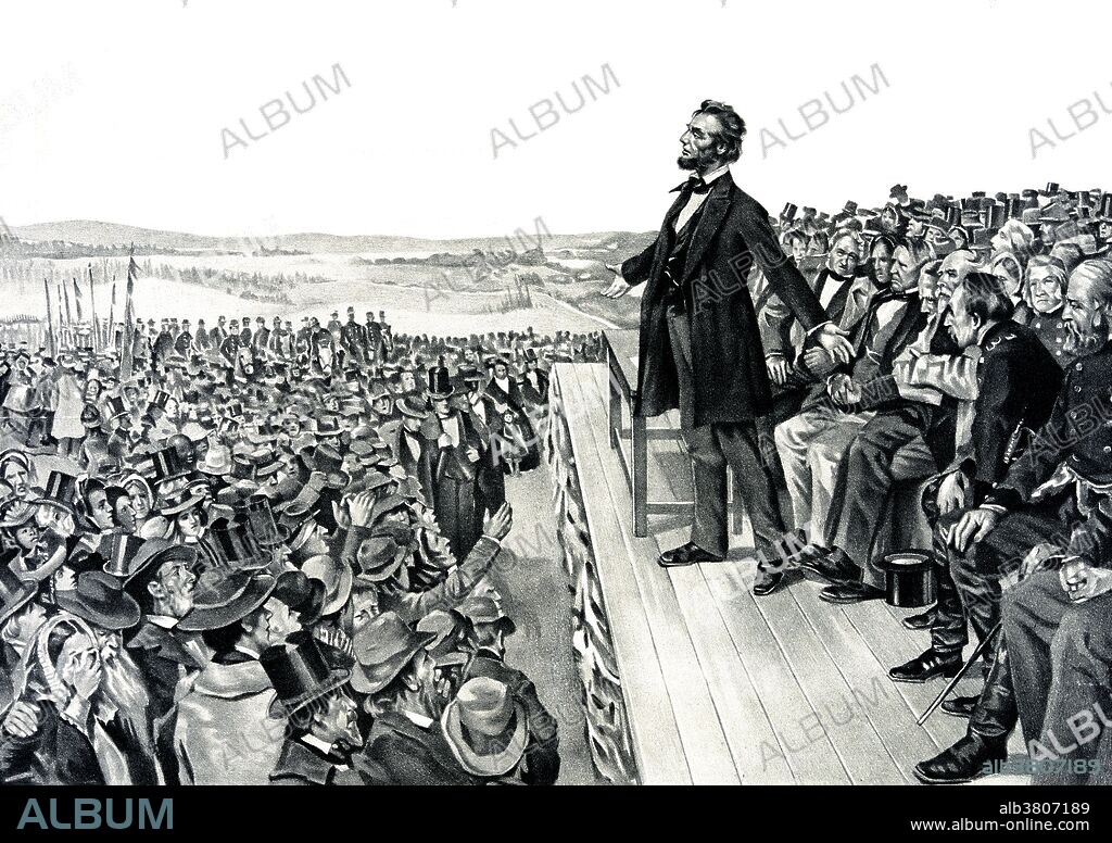 Lincoln's address at the dedication of the Gettysburg National Cemetery, November 19, 1863. The Gettysburg Address is a speech by U.S. President Abraham Lincoln, one of the best-known in American history. It was delivered by Lincoln during the American Civil War, on the afternoon of Thursday, November 19, 1863, at the dedication of the Soldiers' National Cemetery in Gettysburg, Pennsylvania, four and a half months after the Union armies defeated those of the Confederacy at the Battle of Gettysburg. Abraham Lincoln's carefully crafted address, secondary to other presentations that day, came to be regarded as one of the greatest speeches in American history. In just over two minutes, Lincoln reiterated the principles of human equality espoused by the Declaration of Independence and proclaimed the Civil War as a struggle for the preservation of the Union sundered by the secession crisis, with "a new birth of freedom", that would bring true equality to all of its citizens. Lincoln also redefined the Civil War as a struggle not just for the Union, but also for the principle of human equality. Sherwood Lithograph Company, circa 1905.