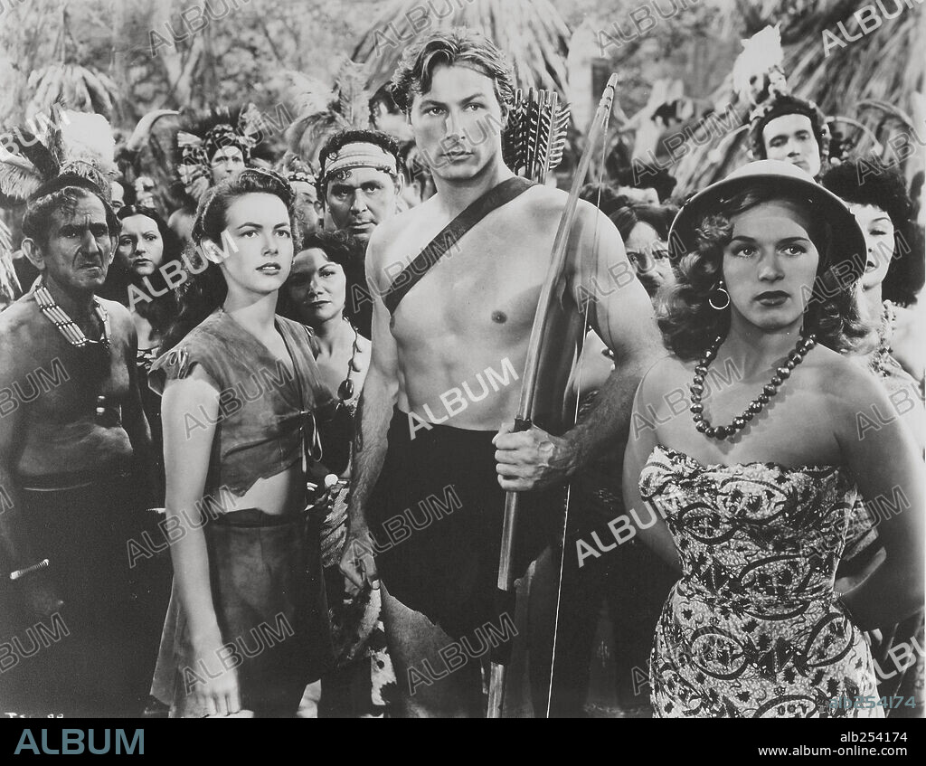 DENISE DARCEL, LEX BARKER and VANESSA BROWN in TARZAN AND THE SLAVE GIRL, 1950, directed by LEE SHOLEM. Copyright RKO.