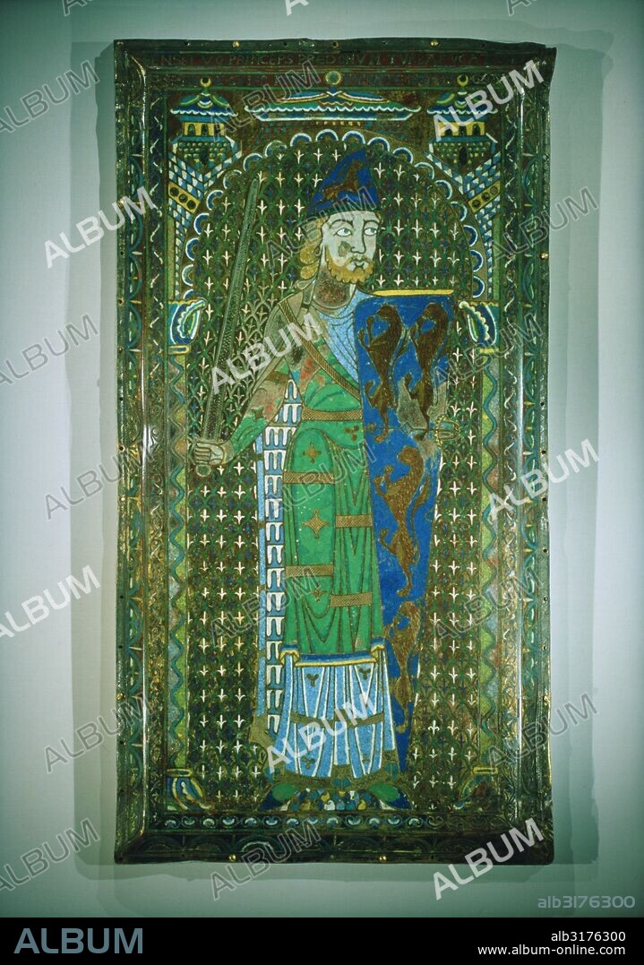 Retrato de Geoffrey V de Anjou (Plantagênet o le Bel),(1113-51).Placa de su tumba (esmalte sobre cobre). ESCUELA FRANCESA, S. XII.