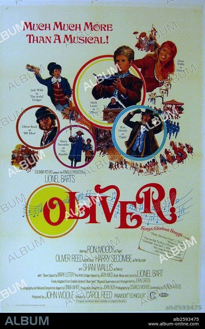 Oliver! is a 1968 British musical drama film directed by Carol Reed and based on the stage musical of the same name. The screenplay was written by Vernon Harris. Both the film and play are based on Charles Dickens' novel Oliver Twist. .