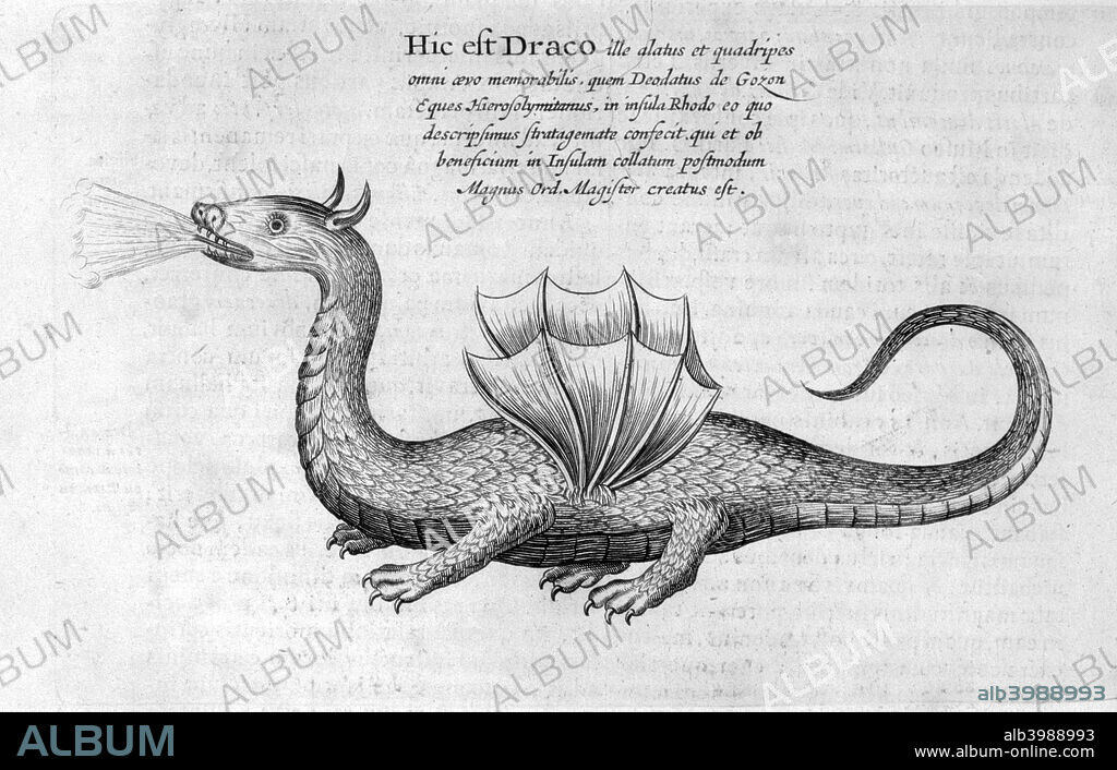 Dragon, 1678. A print from Mundus subterraneus, by Athanasius Kircher, Amsterdam, 1678. Kircher?s Mundus Subterraneus marks the first serious effort to describe the physical makeup of the earth.