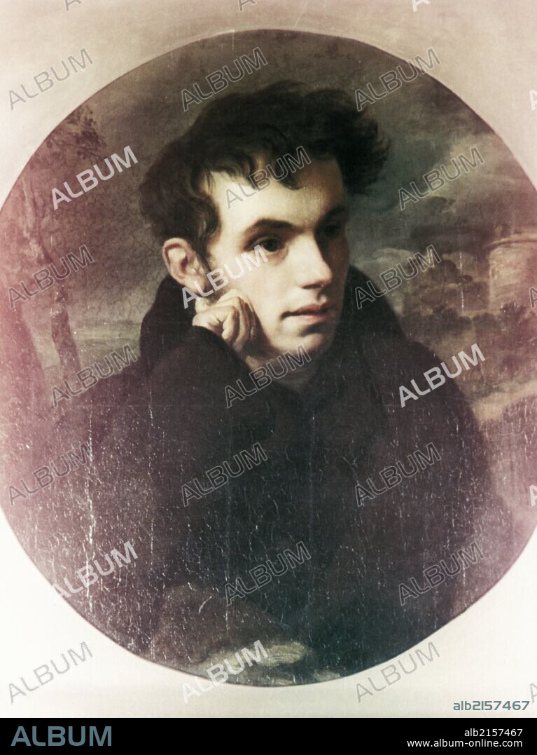 Portrait of vasily zhukovsky, poet and friend of alexander pushkin, painting by o, kiprensky, 1816.