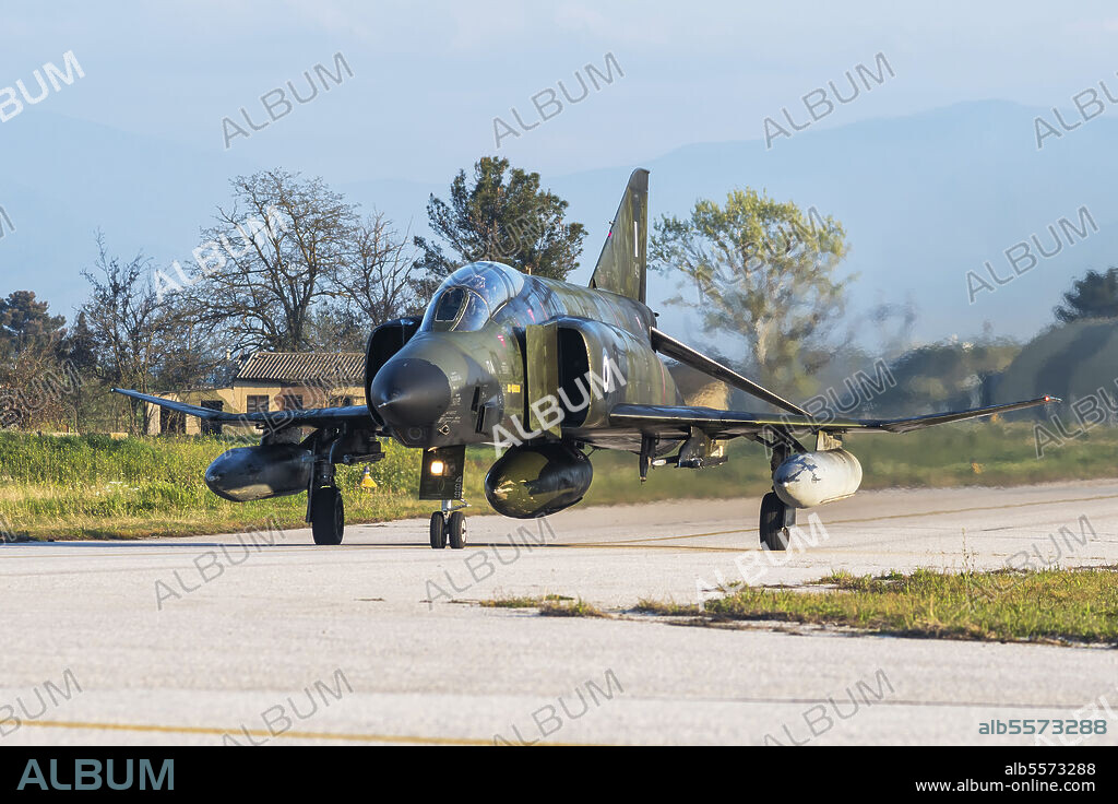 Hellenic Air Force RF-4E Phantom II taxiing at Larissa Air Base, Greece, before taking off for a training RECCE mission.