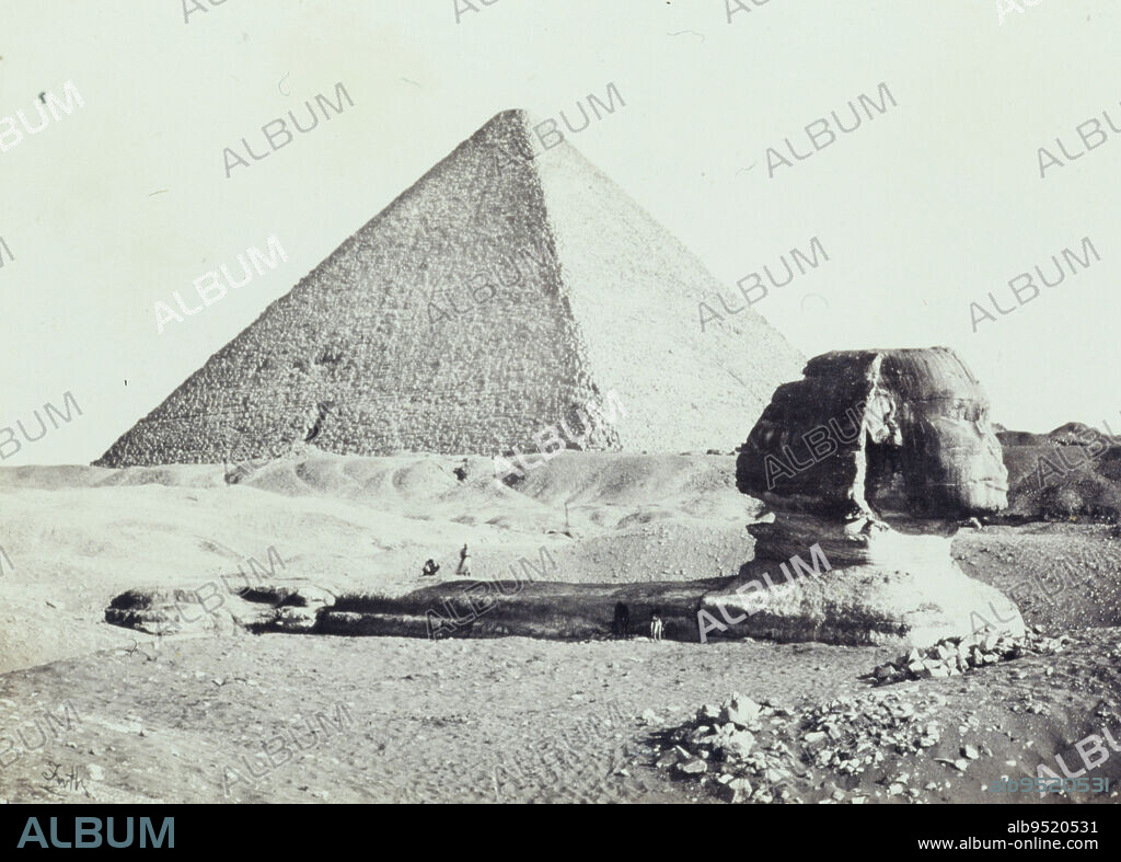The Sphynx and Great Pyramid, Geezah, c. 1860, Francis Frith, British, 1822-1898, 6 5/16 x 8 15/16 in. (16.03 x 22.7 cm) (image)12 5/16 x 16 15/16 in. (31.27 x 43.02 cm) (mount), albumen print, England, 19th century.