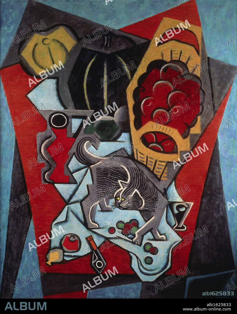 Nature Morte Au Chat Gris by Jean Metzinger, oil on canvas, 1921-22, 1883-1956, Private Collection.