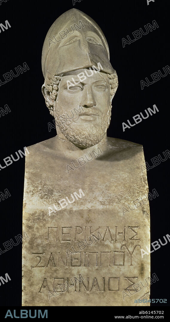 CRESILAS. PERICLES BUSTO CON INSCRIPCION EN GRIEGO.