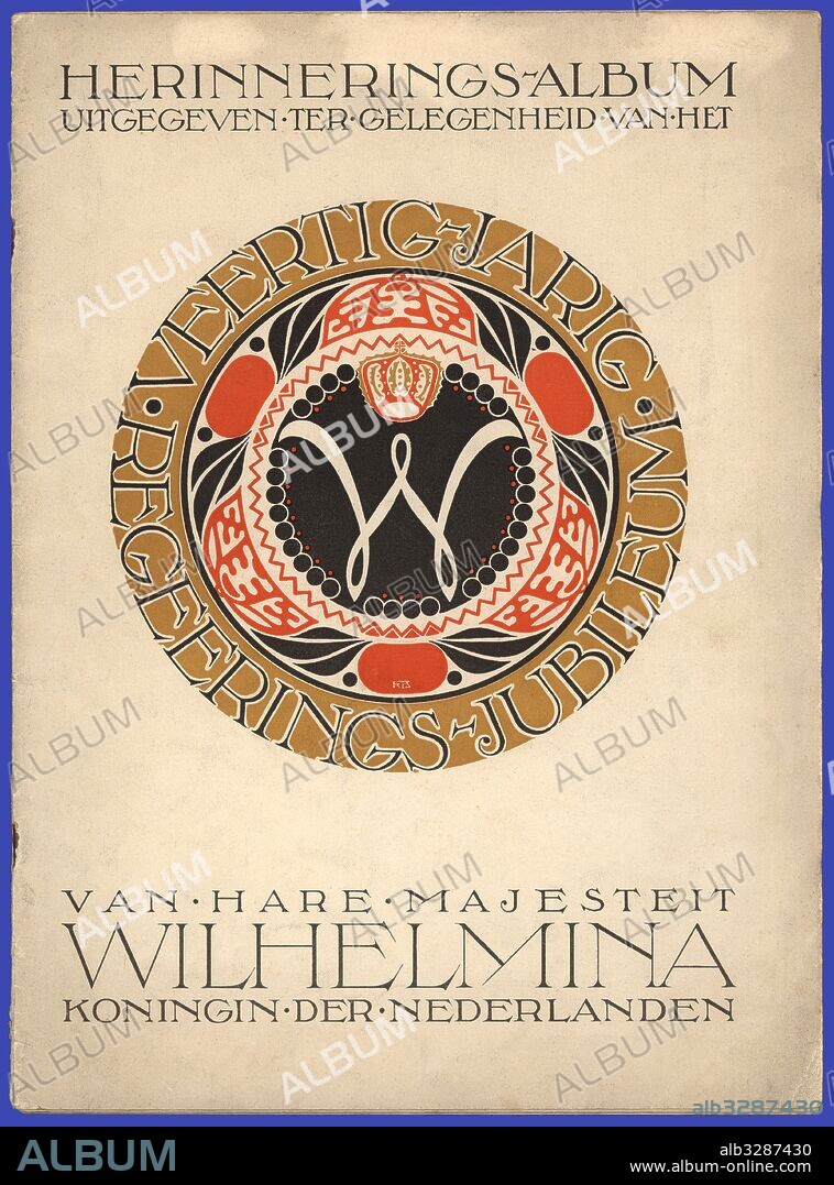 Portada de la revista Herinnerings, editada en Holanda, conmemorando los cuarenta años de reinado de Guillermina I de los Países Bajos, en el año 1938.