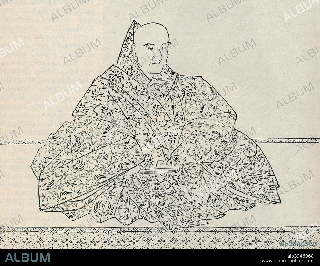 Emperor Go-Uda of Japan (1267-1324), in whose reign the Mongol Armada was destroyed, 1907. From Harmsworth History of the World, Volume 1, by Arthur Mee, J.A. Hammerton, & A.D. Innes, M.A. [Carmelite House, London, 1907].