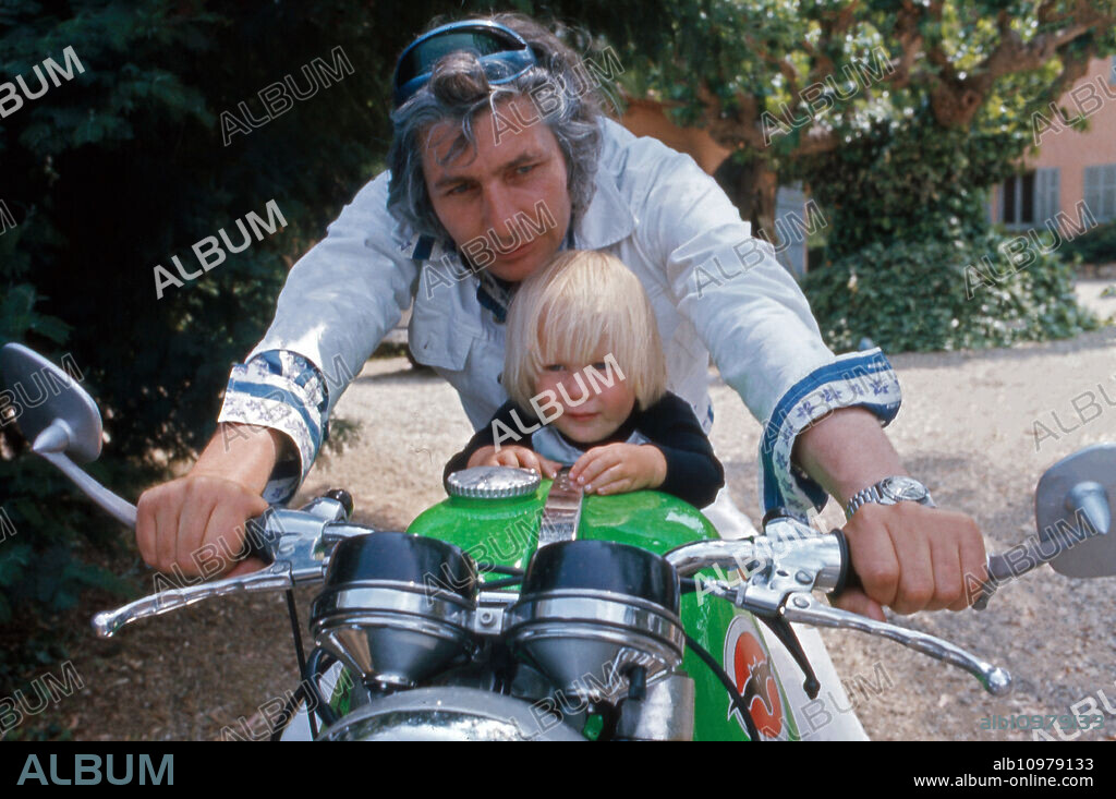 Gunter and Christian Gunnar Sachs on a motorbike.