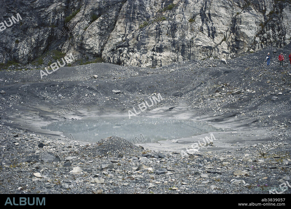 Kettle pond in the early stages in a lateral moraine at Columbia Glacier, Prince William Sound, Alaska, in July.