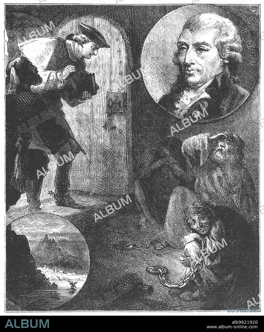 ANON. John Howard (1726-1790), 1880. Howard, English philanthropist and prison reformer, visiting a prison during his investigation of prison conditions. In 1775 he embarked on a tour of prisons in Britain and Europe. He undertook further tours in 1781 and 1782. A result of his work was A Report of the Prisons of England and Wales.... and an Account of some Foreign Prisons by John Howard. (London, 1777). From The Home Visitor. (London, 1884).