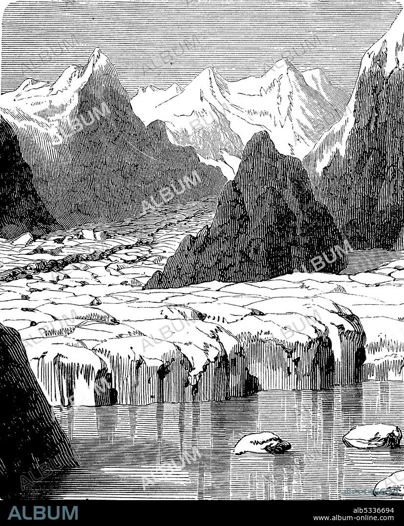 The Aletsch Glacier in Switzerland in 1880  /  Der Aletschgletscher in der Schweiz im Jahre 1880, Historisch, historical, digital improved reproduction of an original from the 19th century / digitale Reproduktion einer Originalvorlage aus dem 19. Jahrhundert,.