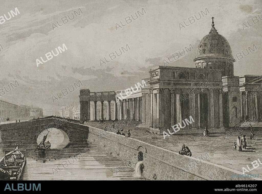 Rusia. San Petersburgo. Catedral de Nuestra Señora de Kazán. Grabado por Lemaitre, Dumouza y Gibert. Historia de Rusia por Chopin. Panorama Universal, edición española de 1839.