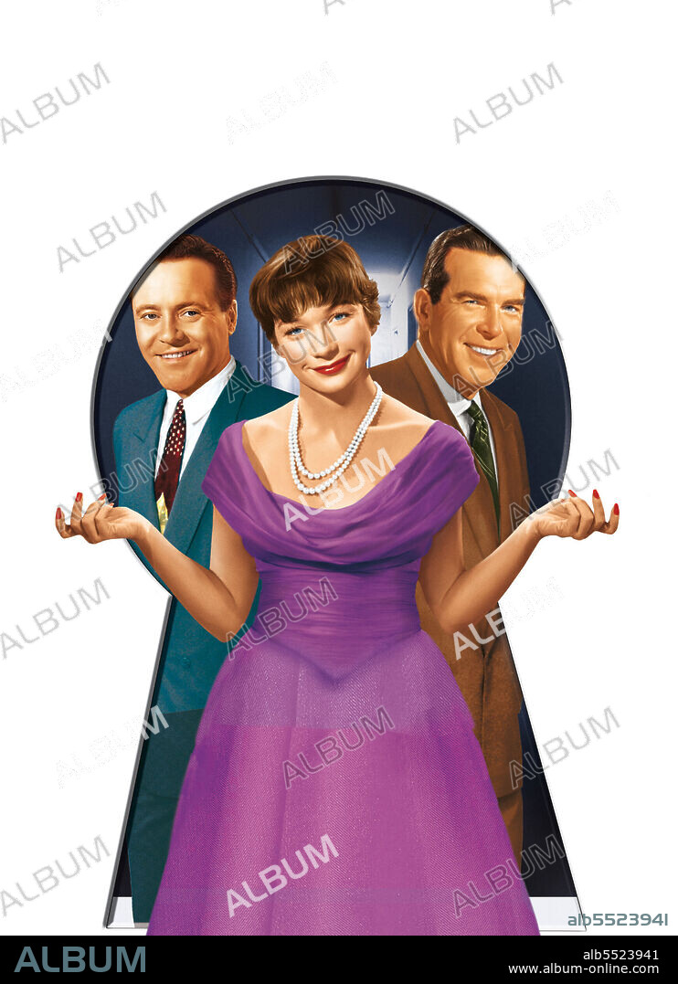 FRED MACMURRAY, JACK LEMMON and SHIRLEY MACLAINE in THE APARTMENT, 1960, directed by BILLY WILDER. Copyright UNITED ARTISTS.