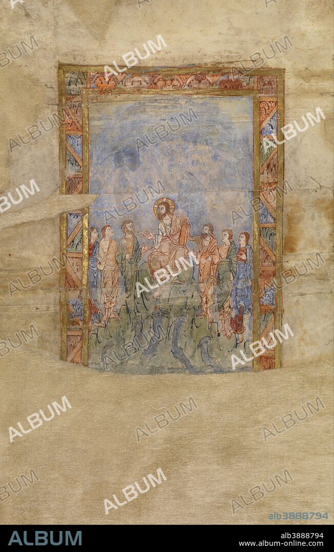 UNKNOWN. Christ Teaching. Date/Period: Ca. 1000. Detached leaf. Tempera colors, gold leaf, and ink on parchment. Height: 308 mm (12.12 in); Width: 200 mm (7.87 in).