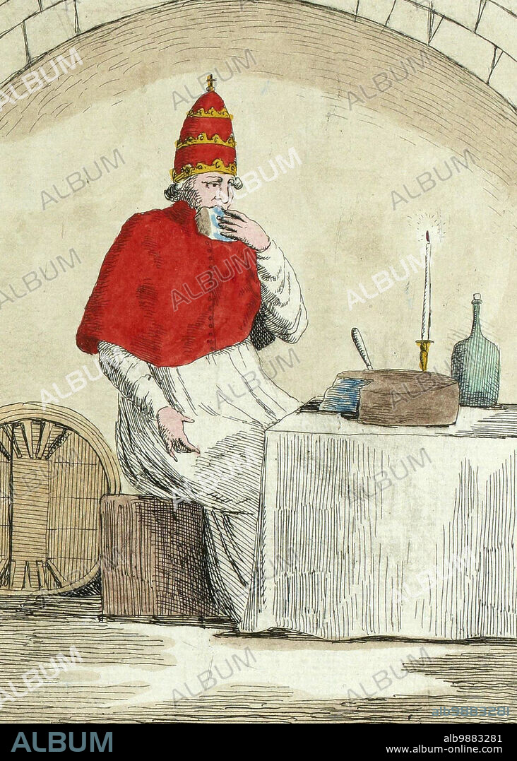 The Pope Eating Roquefort Cheese, Decree of May 1791, Historical, digitally restored reproduction from a 19th century original.