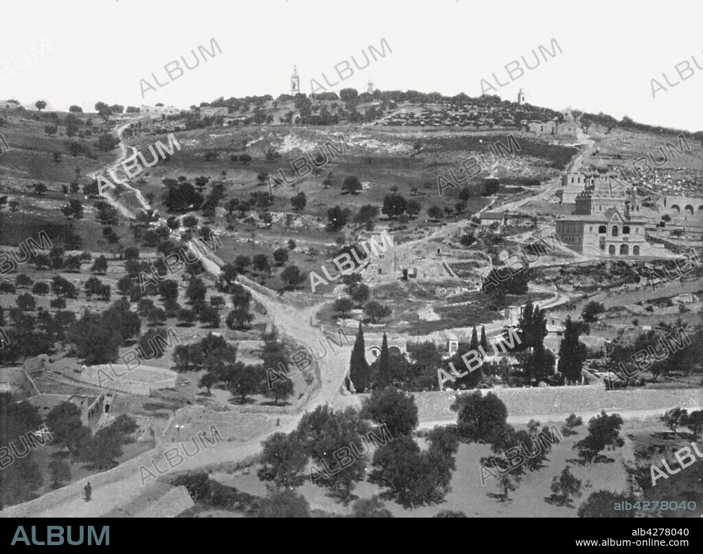 Mount of Olives, Jerusalem, Palestine, 1895. The mount has been used as a Jewish cemetery for over 3,000 years. From "Round the World in Pictures and Photographs: From London Bridge to Charing Cross via Yokohama and Chicago". [George Newnes Ltd, London, 1895].