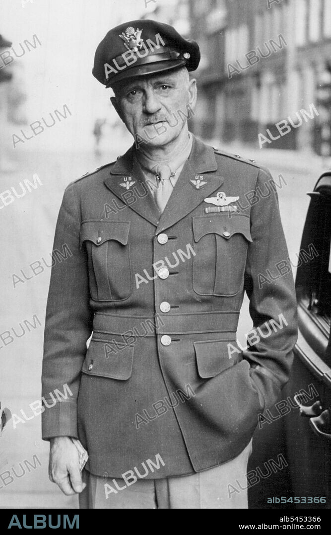 New U.S. Air Chief In London -- Major-General Carl Spaatz, photographed in London.Major-General Carl Spaatz, D.F.C., D.S.C., who has been appointed to command the U.S. Air Force in the European theatre of Operations, is in London.He was ion the last war and he commanded the largest U.S. Aviation training school in France. He is 51 years of age. July 8, 1942.