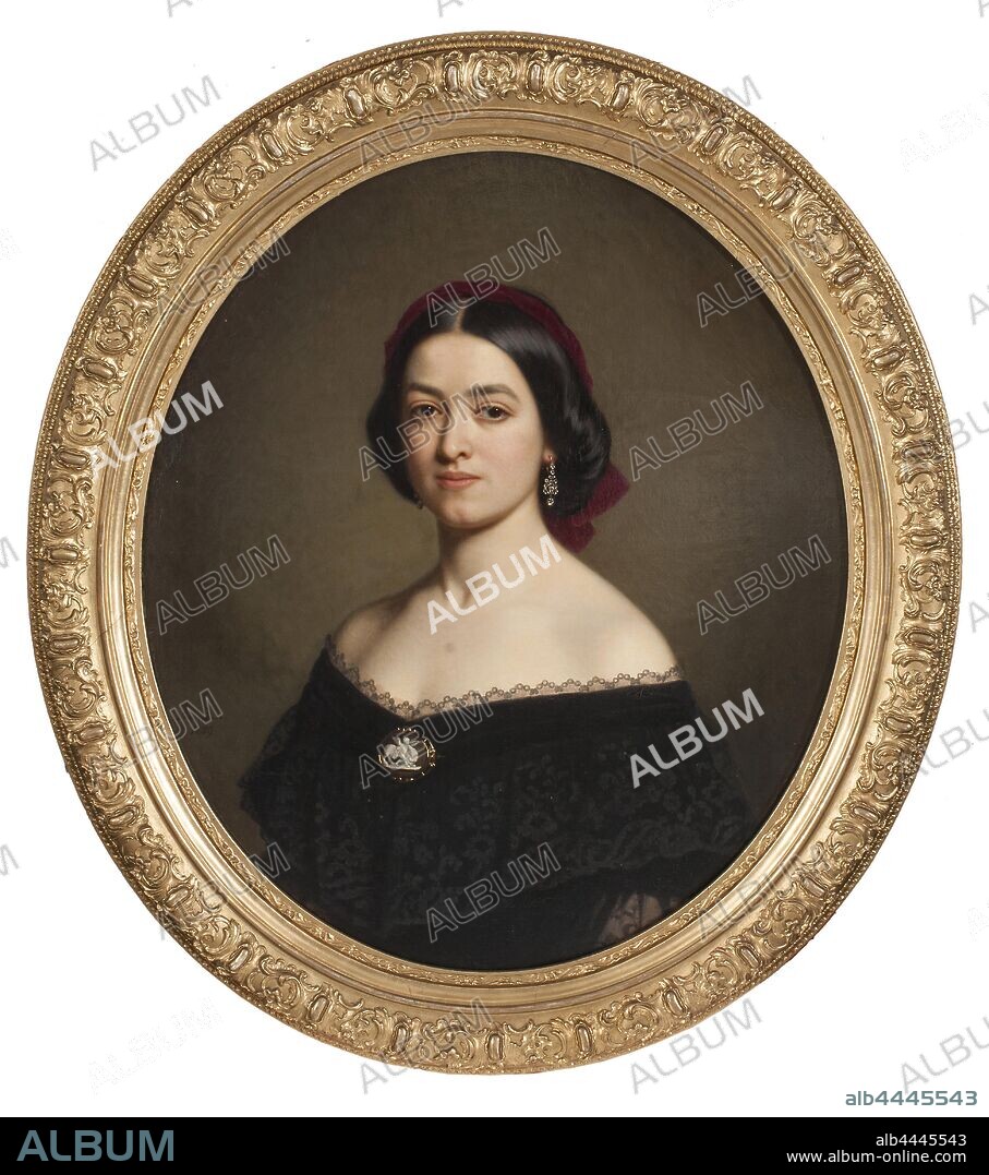 Amalia Lindegren, unknown woman, painting, 1859, oil on canvas, Height, 77 cm (30.3 inches), Width, 65 cm (25.5 inches), Inscription, underlined, f. In Sthlm 1814, received, / at prof. Qvarnstrom's recommendation along with a // pair of other 'mamseller' permission to participate in the // teaching at the Academy of Fine Arts a few months // 1849. She was then 35 and had known herself // as a reliable portrait painter. Got scholarship in 1850 // and traveled - for five years, the foreign studies - // na, mostly in Paris, but also Munich, Düssel- dorf and Rome. In 1852, Qvarnström says in a letter home // from Paris, where he happened to Amalia Lindegren, // that her work 'among other merits // also owns not having the slightest trace of // being made of a mamsell'. // Residence in Stockholm from 1856. Study trip to // Dalarna, genre paintings, folklore. 'As a porno-retired painter she became very engaged. She // painted Queen Loviisa and the crown prince of // Denmark - both portraits in the Nationalmuseum // - Oskar II and Queen Sofia, many of the society's highest and more of society's ladies. // She died on Dec. 27. 1891. //, Eft. Georg Nordensvan in IDUN 1892, p. 9 f.), A.t, frame, at the bottom thh. in the middle, typed patch attached with thumbtacks, Am. L-n, down left]###.