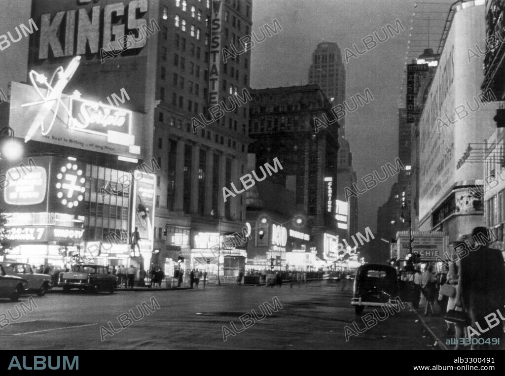 New York, New York:  June 13, 1961..New York City's "Great White Way" is only half lighted in this view of Broadway during a massive power outage in midtown Manhattan.