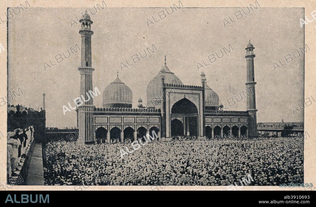 'Jama Masjid, Delhi', c1900. The Masjid-i Jahan-Numa, commonly known as the Jama Masjid, Delhi, is one of the largest mosques in India. It was built by Mughal emperor Shah Jahan between 1644 and 1656.
