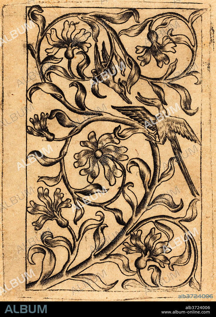 FOLLOWER OF MASTER OF THE PLAYING CARDS. Vine Ornament with Two Birds. Dated: c. 1440/1450. Medium: engraving.
