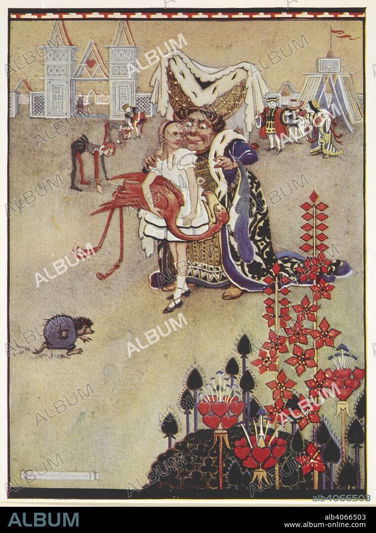 LEWIS PSEUD. [I. E. CHARLES LUTWIDGE DODGSON] CARROLL and GWYNEDD M. HUDSON. Alice and the Duchess during the game of croquet. Alice's adventures in wonderland / by Lewis Carroll ; illustrated by Gwynedd M. Hudson. [London?] : Hodder and Stoughton, [1922?]. 'Alice did not much like the Duchess so close to her.'. Source: YA.1997.b.4119 opposite page 126.