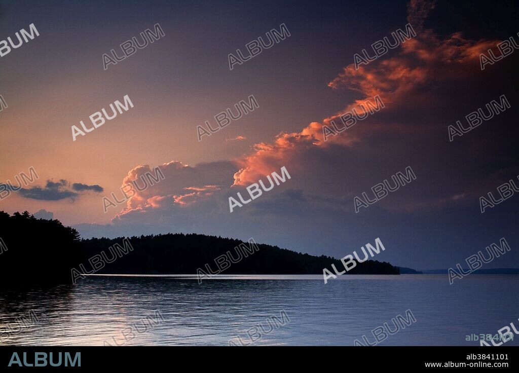 Weather front passes over Upper Mazinaw Lake, the second-deepest lake in Ontario, in Bon Echo Provincial Park, Ontario, Canada, in summer.