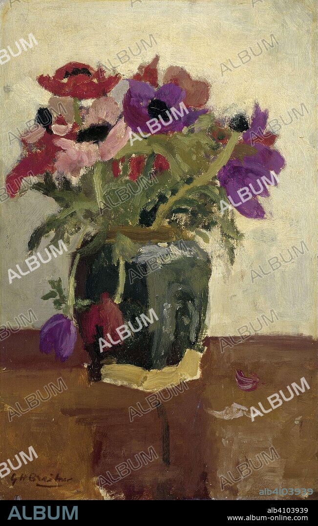 GEORGE HENDRIK BREITNER. Ginger Pot wit Anemones. Dating: c. 1900 - c. 1923. Place: Netherlands. Measurements: h 36.3 cm × w 23.7 cm × t 1.2 cm; d 3.4 cm.