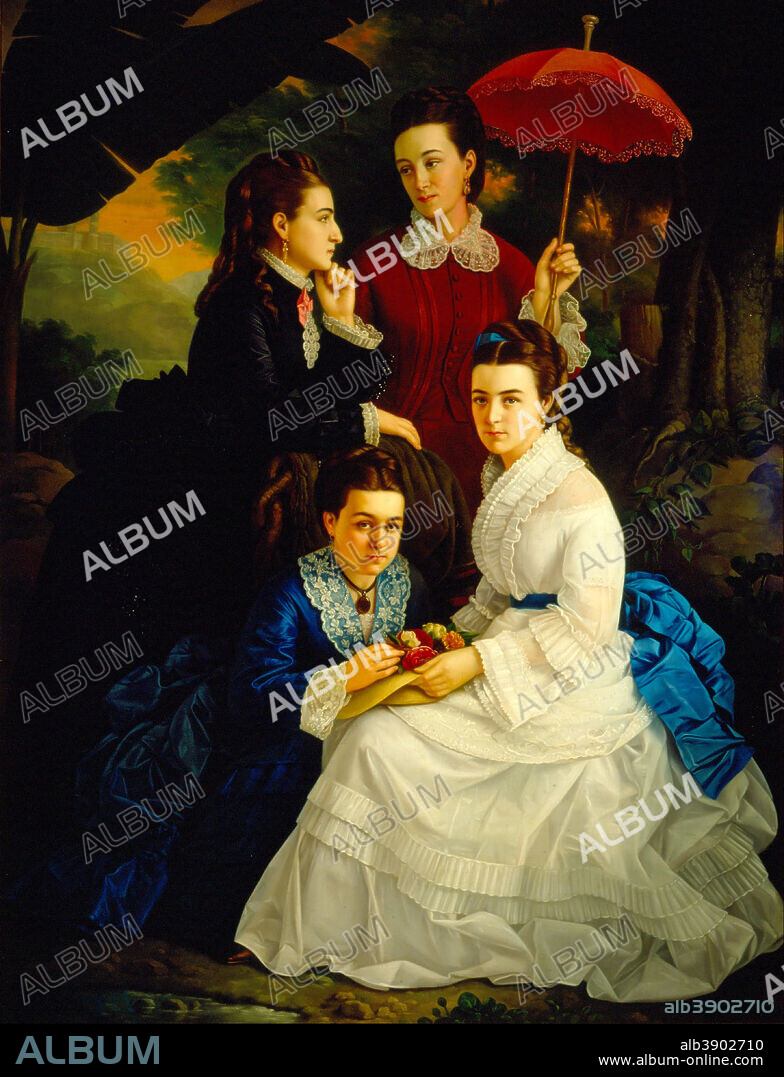 JUAN CORDERO. Retrato de las hijas del licenciado Manuel Cordero Portrait of the Daughters of Manuel Cordero. Date/Period: 1875. Painting. Oil on canvas Oil on canvas. Height: 2,090 mm (82.28 in); Width: 1,575 mm (62 in).