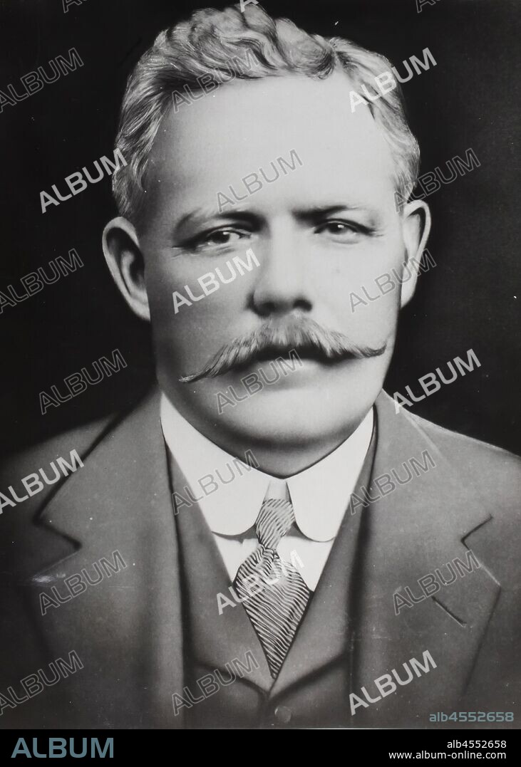 Photograph - H.V. McKay Massey Harris, Portrait of Hugh Victor McKay, Victoria, circa 1910, Black and white portrait of H.V McKay. From a photograph album containing one hundred and four black and white photographs and three colour transparencies depicting H. V. McKay Massey Harris agents, groups, portraits, machinery and events dating from May 1951. series of 'Guard Books'. part of a collection of photographs, negatives, moving.
