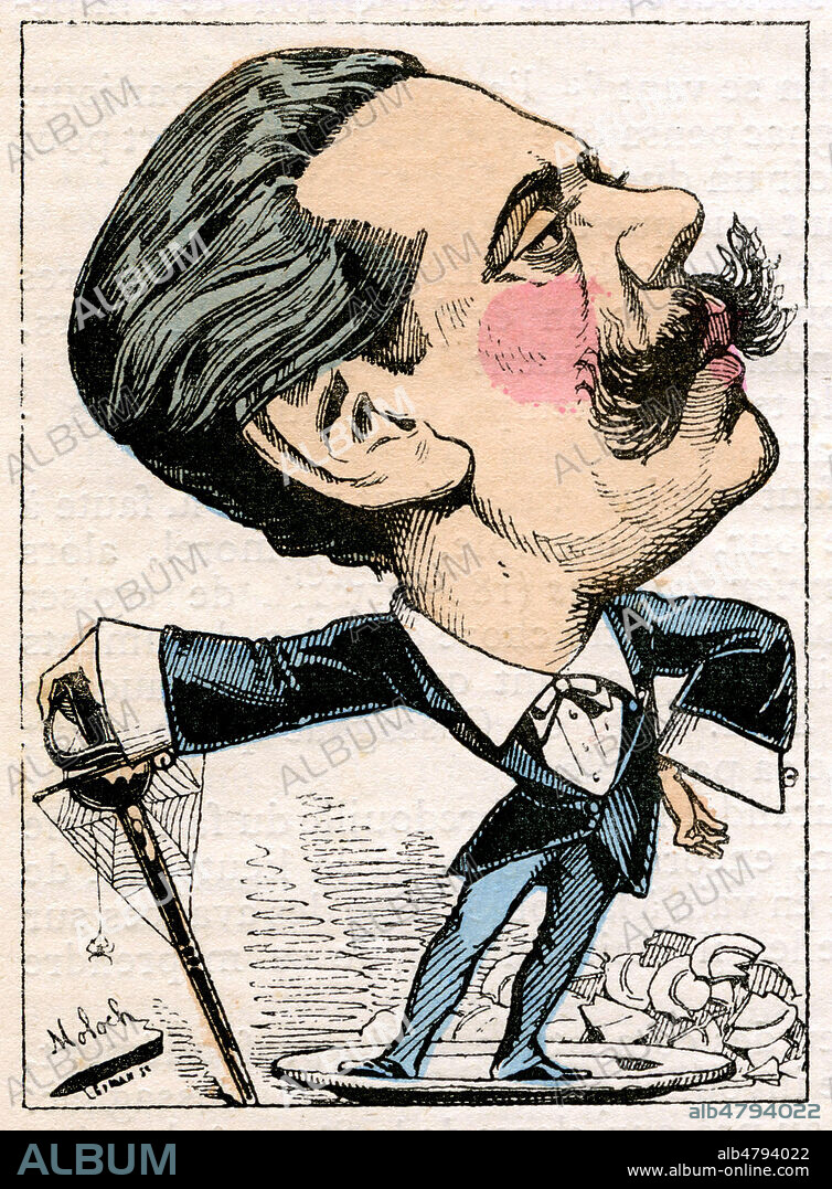 Paul GRANIER de CASSAGNAC (1842-1904). Caricature de 1882 par MOLOCH (1849-1909) pour Le Trombinoscope de TOUCHATOUT (1835-1911), fin 19eme siecle. Credit Collection KHARBINE TAPABOR.