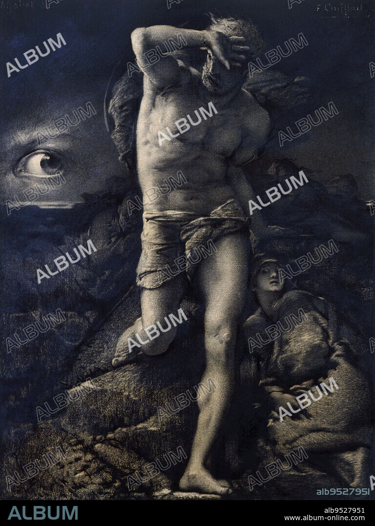 Conscience, Chifflart, François Nicolas, Draftsman, Between 1860 and 1868, 3rd quarter of the 19th century, Maison de Victor Hugo - Hauteville House, Graphic arts, Drawing, Black stone, Papier, Dimensions - Work: Height: 61.6 cm, Width: 47 cm, Dimensions - Montage: Height: 79.9 cm, Width: 60 cm.