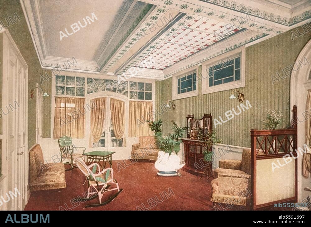 Frankfurt am Main (Hessen), Hôtel Impérial am Opernplatz. "Vorzimmer zum Fürsten-Salon". Farbdruck nach kolorierter Photographie. Aus einem Werbealbum "Hôtel Impérial, Frankfurt a. M.", undat. (um 1905). Druck; Vereinigte Kunstanstalten A.G. Kaufbeuren und München). Berlin, Sammlung Archiv für Kunst und Geschichte.
