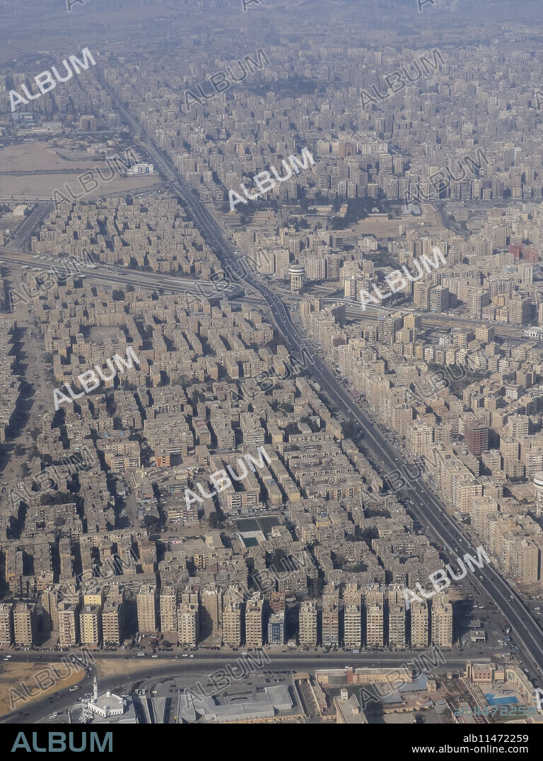 Aerial view of the city of Cairo, along the banks of the River Nile, Cairo, Egypt, North Africa, Africa.