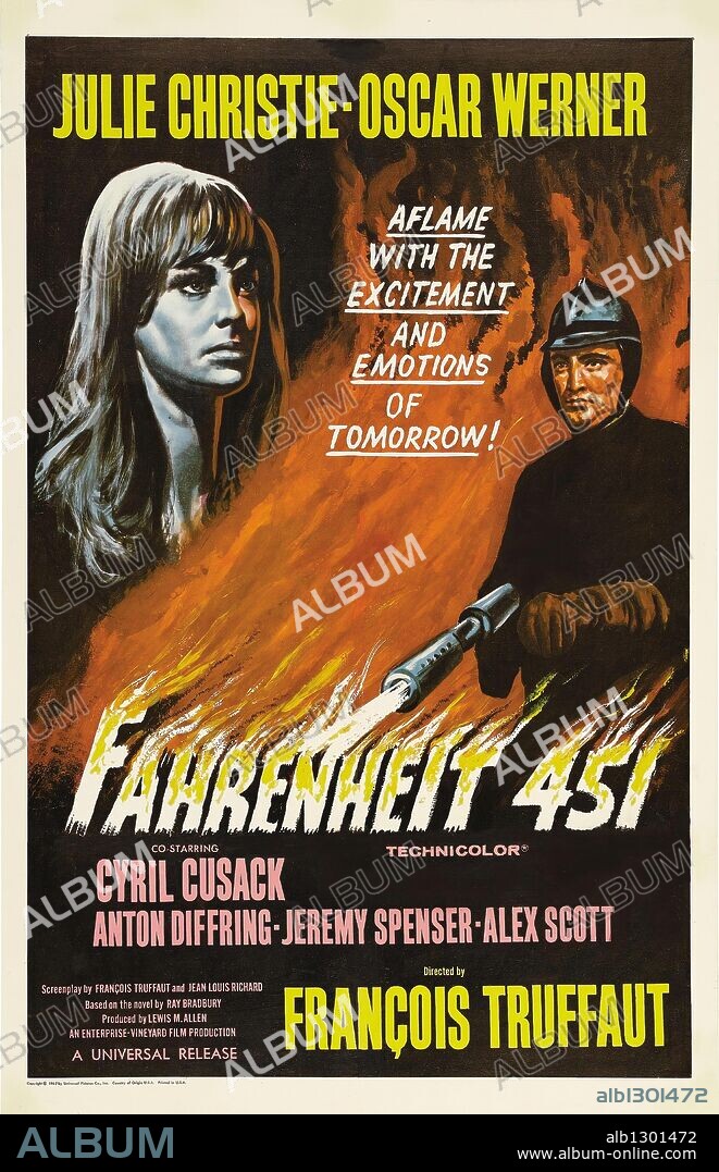Poster de FAHRENHEIT 451, 1966, dirigida por FRANCOIS TRUFFAUT. Copyright ANGLO ENTERPRISE-VINEYARD-RANK/UNIVERSAL.
