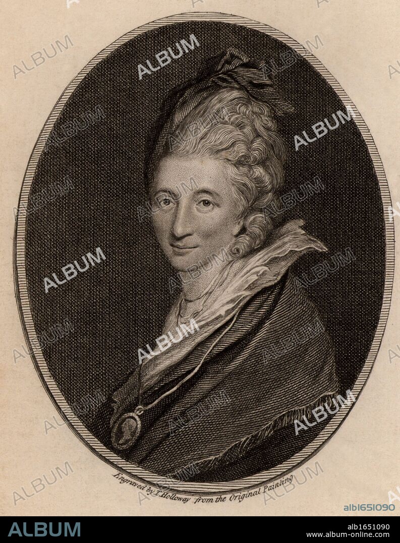 Mrs Piozzi. Hester Lynch Thrale (born Hester Lynch Salusbury 1741-1821) British diarist and author.  Friend of many literary figures of her day, particularly of Dr Johnson. After the death of her husband Henry Thrale, in 1784 she married Gabriel Piozzi, an Italian dancing master. Engraving  from "The European Magazine" (London, July 1786). (Photo by: Universal History Archive/UIG via Getty Images).
