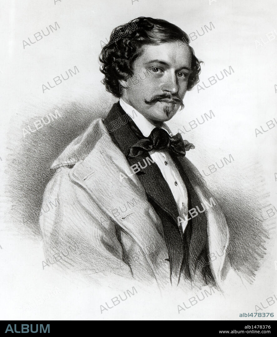 Johann Strauss, hijo (Viena, 1825-1899). Director de orquesta y compositor austríaco, conocido com "el rey del vals", autor de El Danubio Azul. Reproducción de una litografía de Joseph Kriehuber, del siglo XIX.