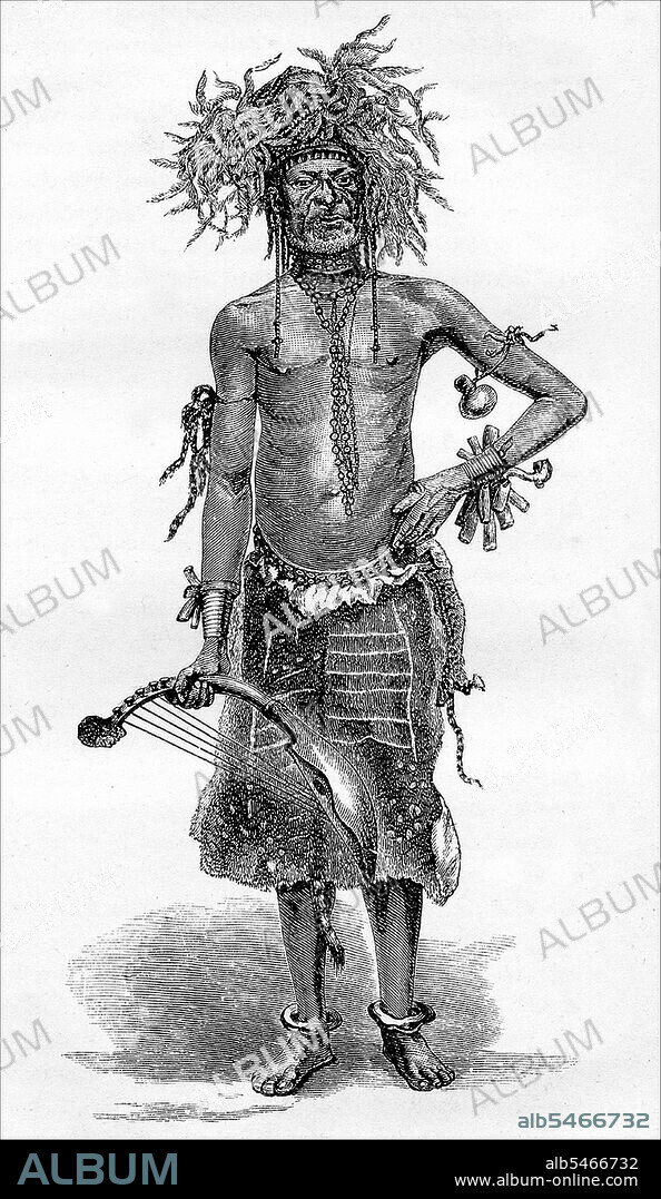 As the darkness came on, our camp was enlivened by the appearance of the grotesque figure of a singer, who came with a bunch of feathers in his hat, and these, as he wagged his head to the tune of the music, became entangled with the braids of his hair.Their instrument is the local guitar, the thin jingling of which accords perfectly well with the nasal humming of the minstrel'. The Azande are a tribe of north central Africa. Their number is estimated by various sources at between 1 and 4 million. They live primarily in the northeastern part of the Democratic Republic of the Congo, in southwestern Sudan, and in the southeastern Central African Republic.