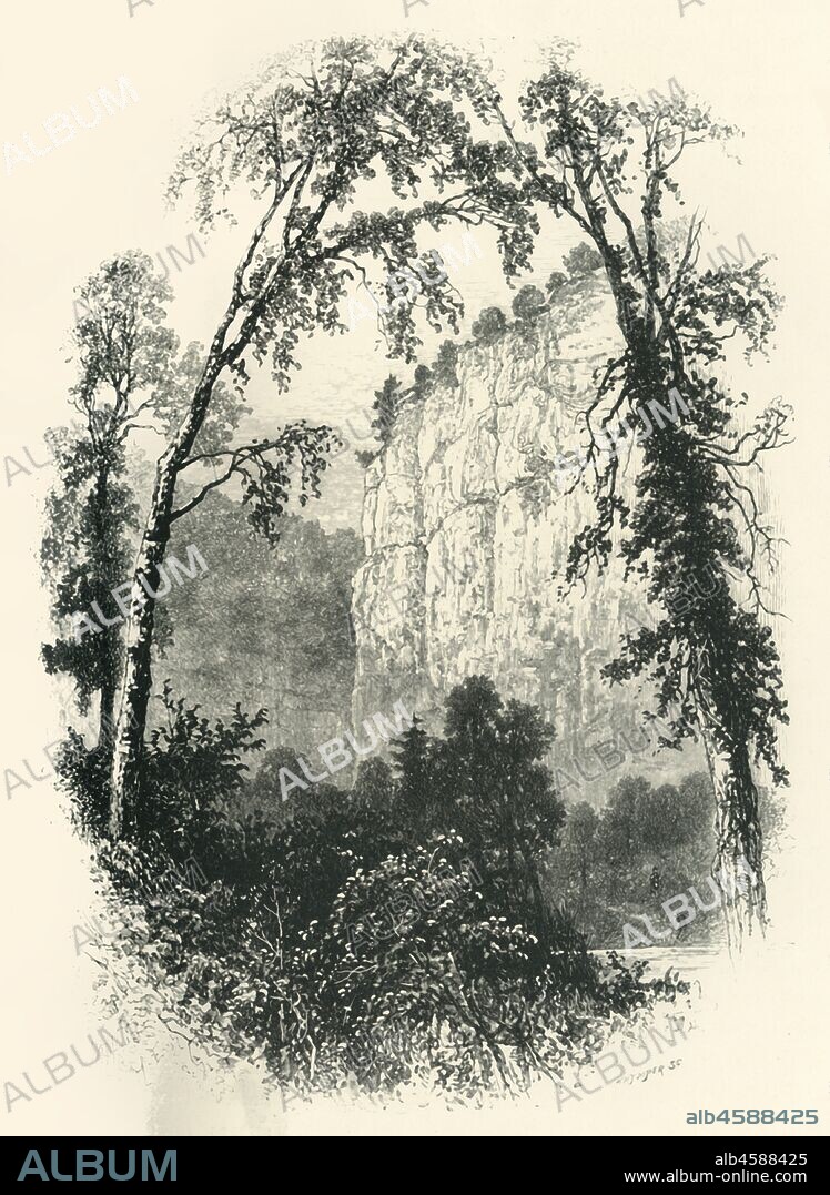 'Chee Tor, Chee Dale', c1870. Limestone rock formation in the Peak District of Derbyshire dating back to the Carboniferous period. From "Picturesque Europe - The British Isles, Vol. I". [Cassell, Petter & Galpin, London, c1870].