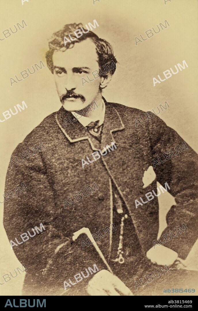 This portrait appeared on the wanted poster "$100,000 Reward! The Murderer of our late beloved President, Abraham, Lincoln". John Wilkes Booth (May 10, 1838 - April 26, 1865) was an American stage actor who assassinated President Abraham Lincoln at Ford's Theatre in Washington, D.C., on April 14, 1865. He was a Confederate sympathizer who denounced the Lincoln Administration and was outraged by the South's defeat in the Civil War. He opposed the abolition of slavery and Lincoln's proposal to extend voting rights to recently emancipated slaves. Booth and a group of co-conspirators planned to kill Lincoln, Vice President Andrew Johnson, and Secretary of State William Seward in a bid to help the Confederacy's cause. After the the shooting, Booth fled on horseback making his way to a farm in rural northern Virginia. He was tracked down and shot by Boston Corbett, a Union soldier who acted against orders. He was 26 years old at the time of his death. Eight other conspirators or suspects were tried and convicted, and four were hanged shortly thereafter.