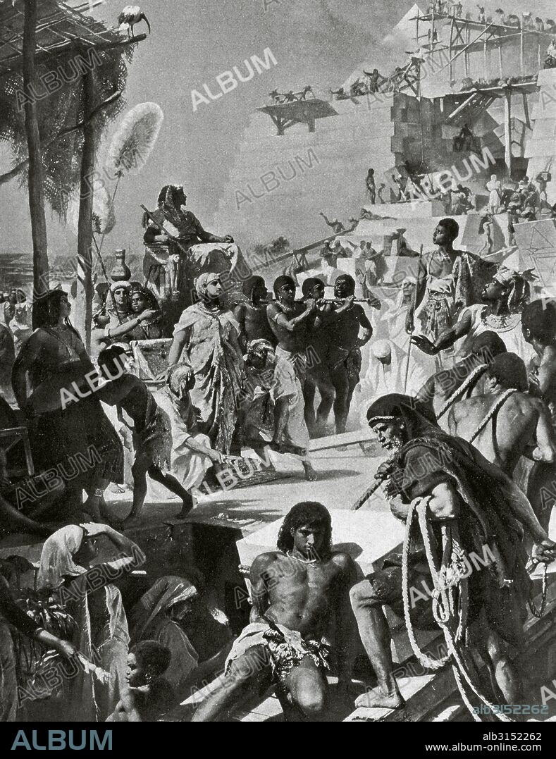 HISTORIA DE EGIPTO. LA CONSTRUCCION DE LAS PIRAMIDES. Al subir al trono un faraón, solía comenzarse la construcción de su sepulcro, generalmente en forma de pirámide, cuyas proporciones iban creciendo a medida que se prolongaba su reinado. Los soberanos solían acudir a presenciar las obras gigantescas. Ilustración.